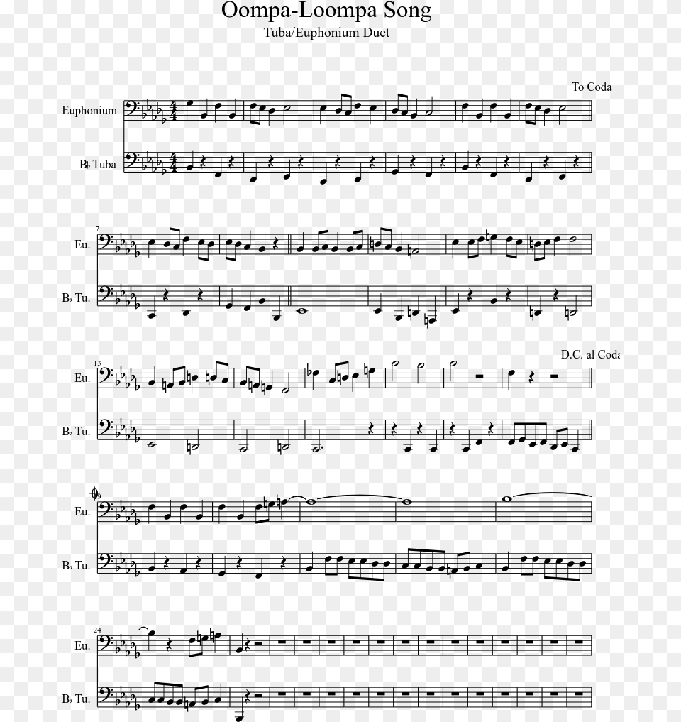 Oompa Loompa Song Sheet Music 1 Of 2 Pages Super Mario Bros Trumpet Sheet Music, Gray Free Png