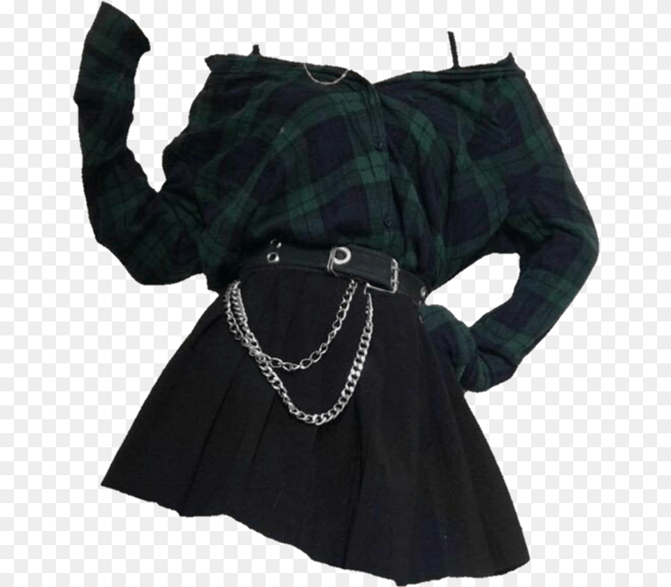 Ootd Outfit Grunge Plaid Green Aesthetic Grunge Aesthetic Girl Outfits, Clothing, Skirt, Tartan, Kilt Png Image