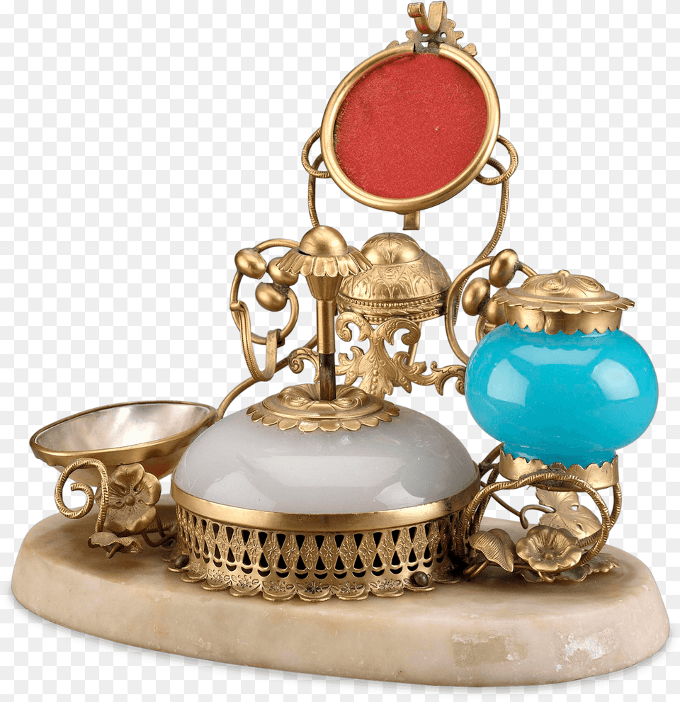 Opaline Glass Perfume With Inkwell Amp Bell Push, Bronze, Turquoise, Art, Pottery Png