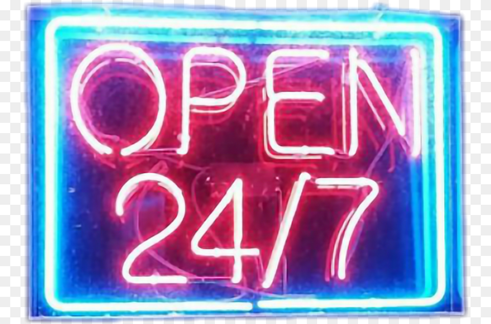 Open 247 Sign 24 7 Neon, Light Free Png Download