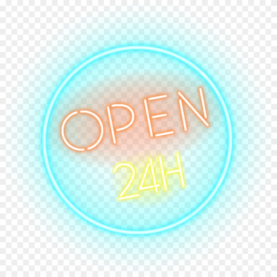 Open Bar Logo Neon 24 Hours Neon, Light, Disk Png