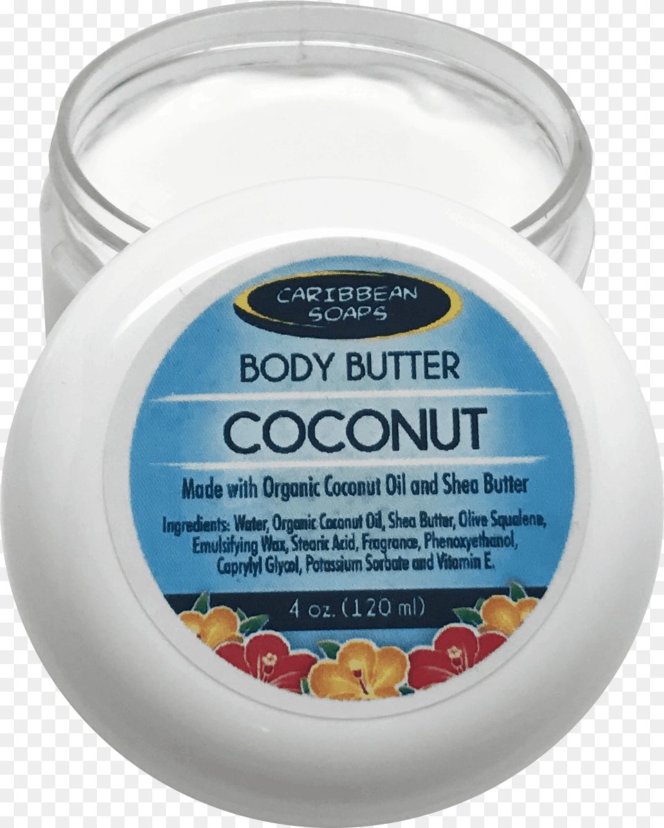Open Body Butter Jar Made With Premium Ingredients Cosmetics, Dessert, Food, Yogurt, Plate Png