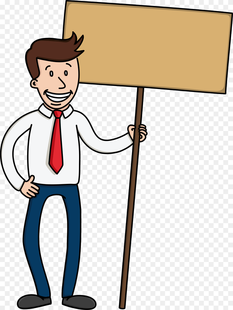 Open Cartoon Holding Sign, Canvas, Person, Accessories, Formal Wear Png Image