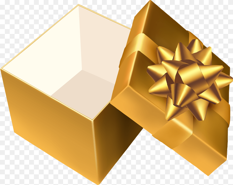 Open Christmas Present Open Gift Transparent Open Gifts, Box, Gold, Cardboard, Carton Free Png Download