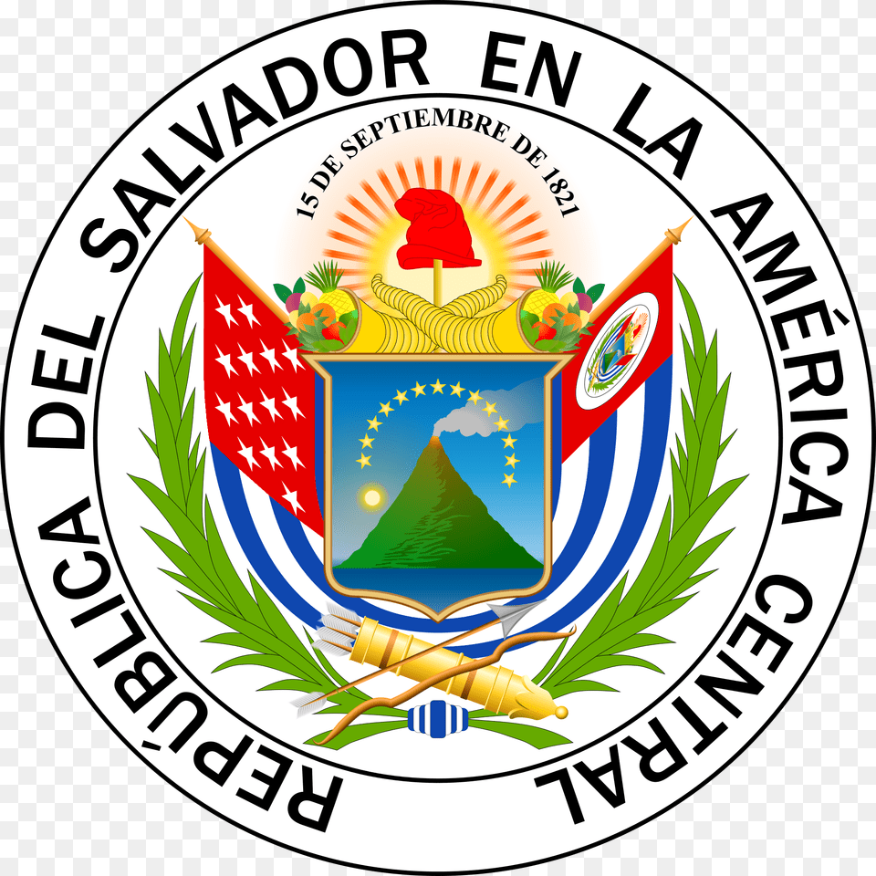 Open Coat Of Arms Of El Salvador, Emblem, Logo, Symbol, Badge Png Image