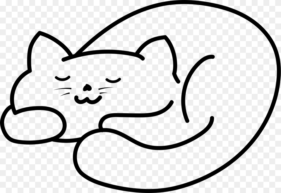 Open Curled Up Cat Cartoon, Gray Free Png