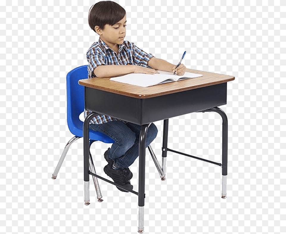 Open Front Desk With Metal Book Box And X Frame Child Desk, Furniture, Table, Boy, Male Free Png Download