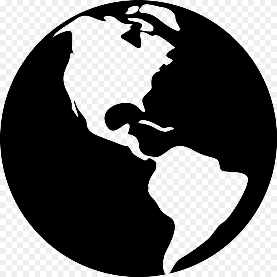 Open Globe Icon Black And White, Gray Png Image