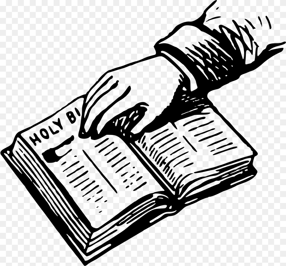 Open Holy Bible Hand On Bible Clipart, Gray Free Png