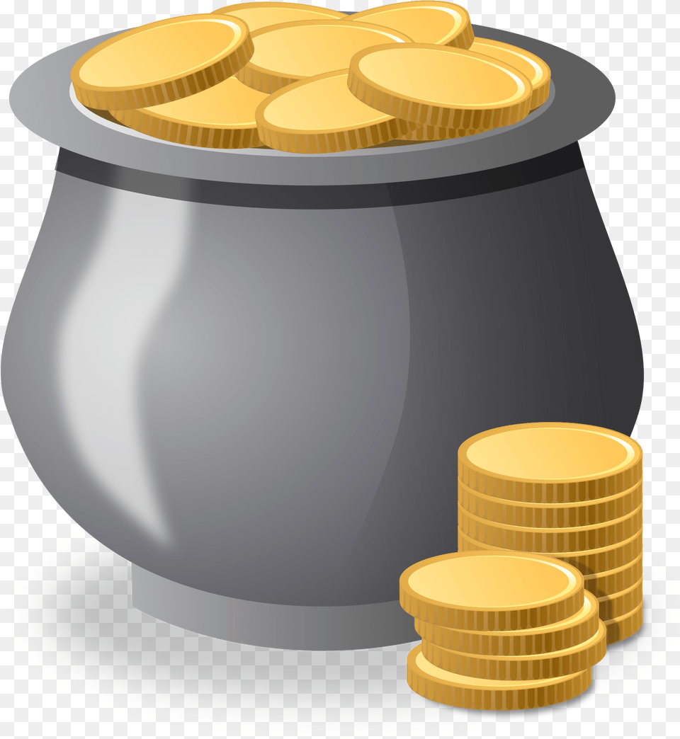 Open Money Pot Clipart, Gold, Tape, Disk, Coin Png Image