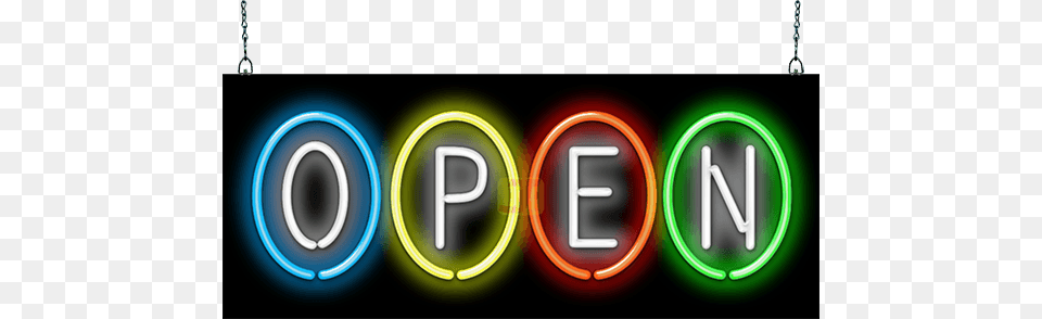 Open Neon Sign With Circle Borders Neon, Light, Disk Free Transparent Png