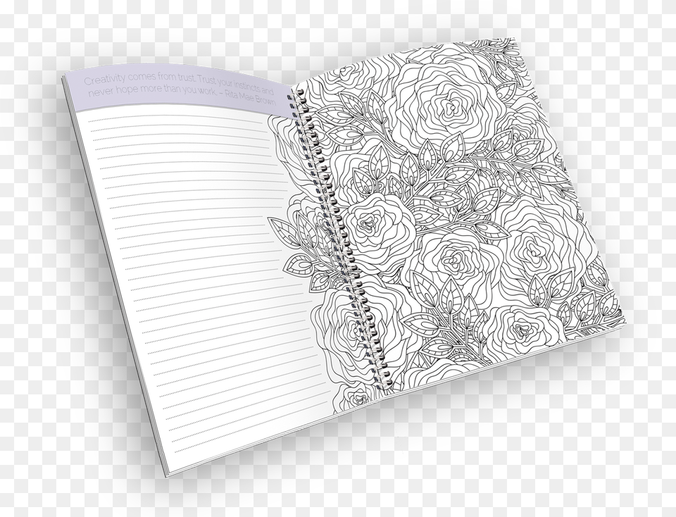 Open Spiral Bound Coloring Journal With A Rose Outline Book, Page, Publication, Text, Diary Free Png Download
