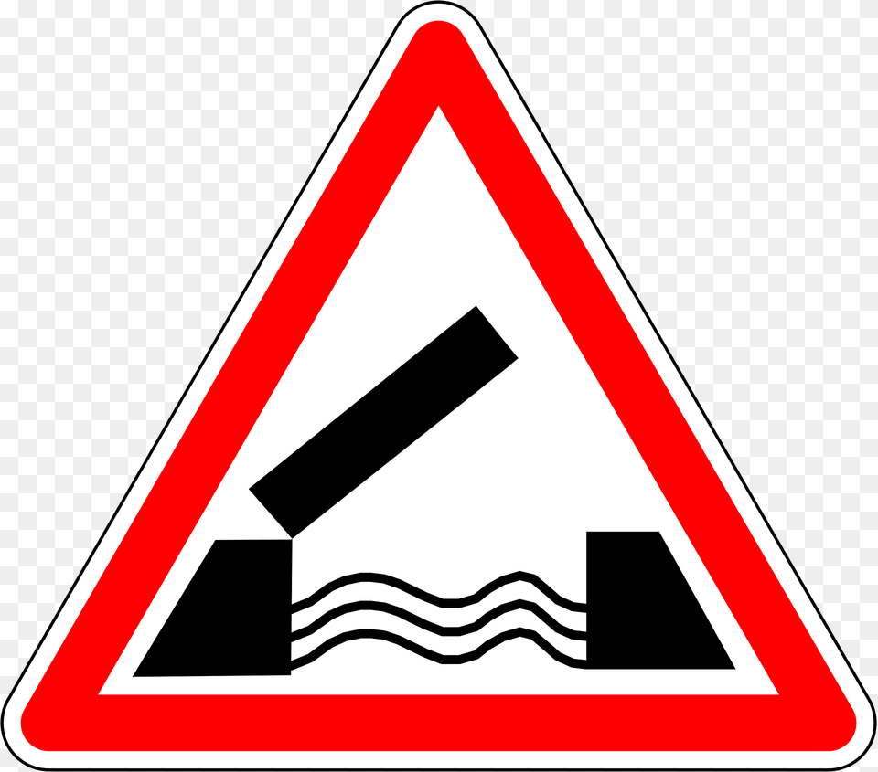 Opening Bridge Ahead Clipart, Sign, Symbol, Road Sign, Triangle Png Image