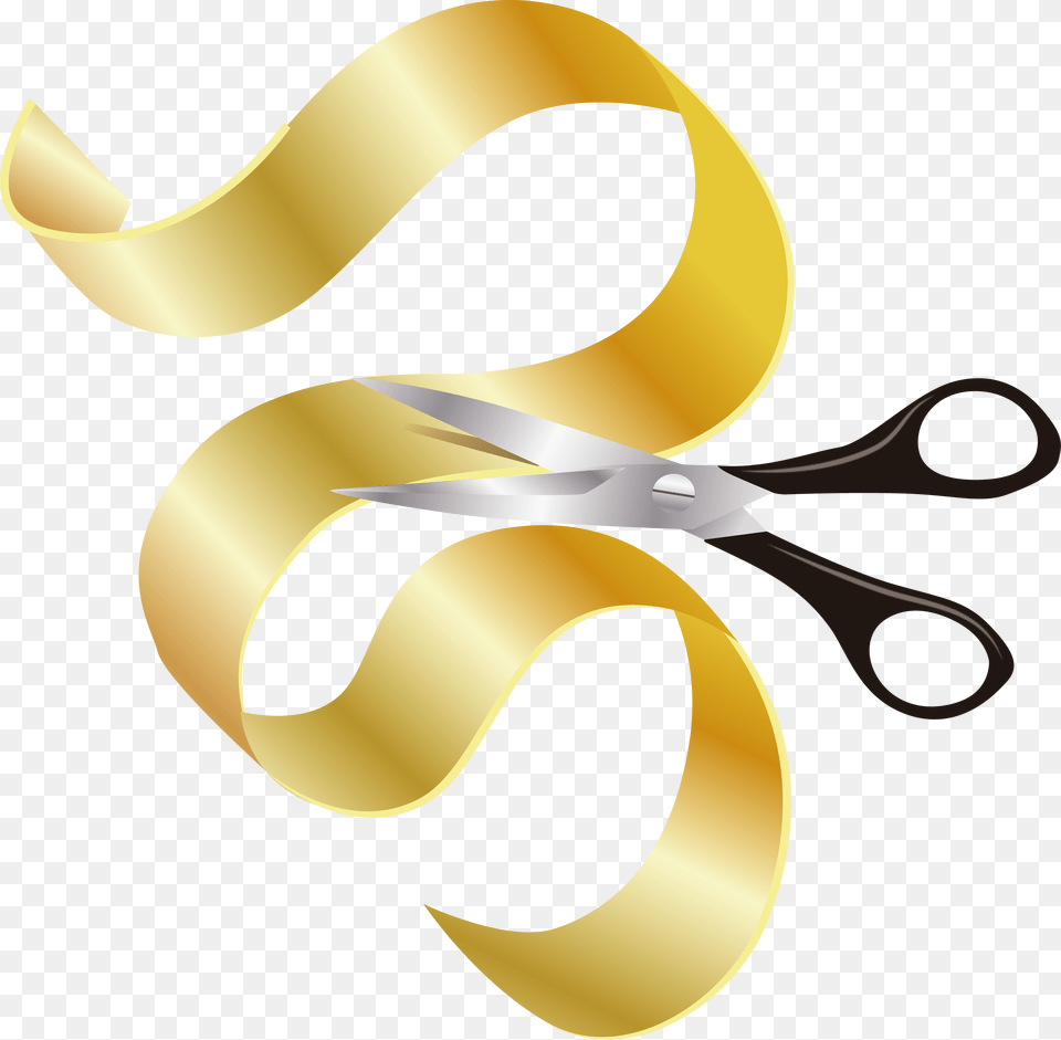 Opening Vector Golden Yellow Scissor With Ribbon, Scissors Free Transparent Png