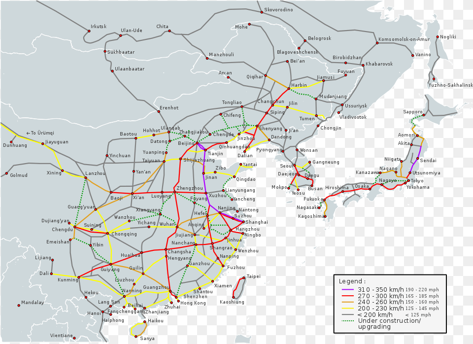Operational High Speed Lines In East Asia Great Japan, Chart, Plot, Map, Atlas Free Png