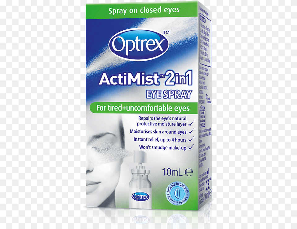 Optrex Actimist 2 In 1 Eye Spray Optrex 2 In 1 Spray Itchy And Watery Eyes, Baby, Person, Cosmetics, Bottle Free Png Download