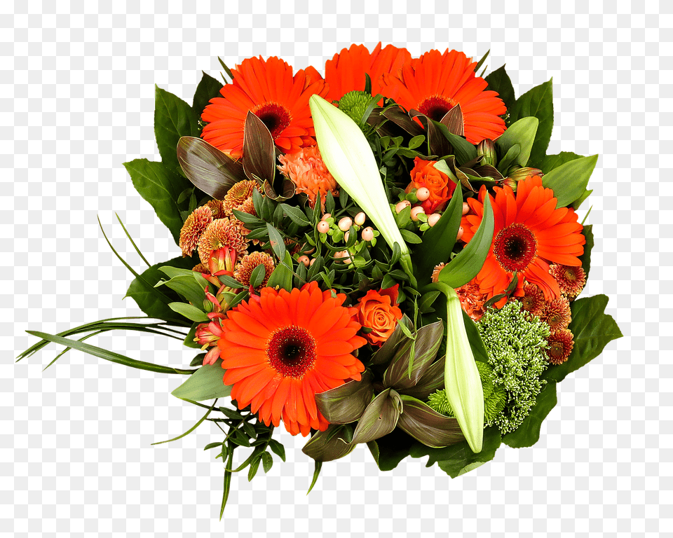Orange And Green Birthday Bouquet, Flower, Flower Arrangement, Flower Bouquet, Plant Free Png