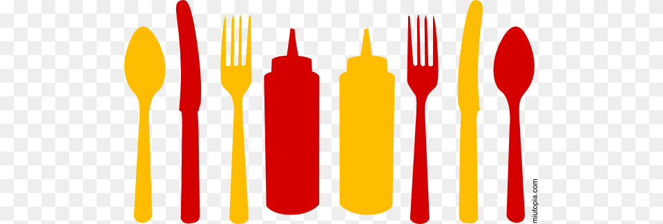 Orange And Red Utensils And Ketchup Mustard Bottles Clip Art, Cutlery, Fork, Dynamite, Weapon Free Transparent Png