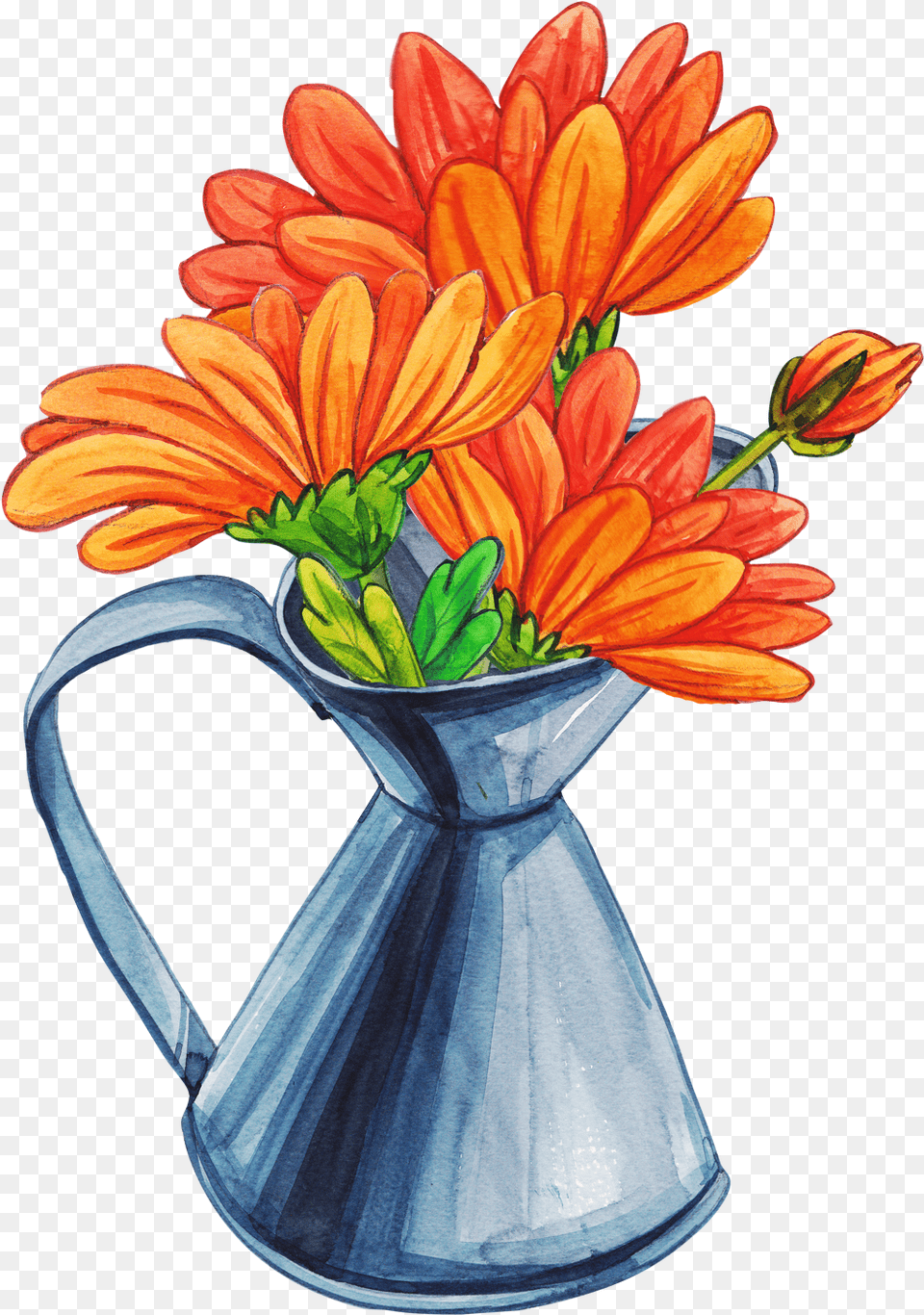 Orange Bouquet Flowers In A Vase Cartoon, Flower, Flower Arrangement, Flower Bouquet, Plant Free Png