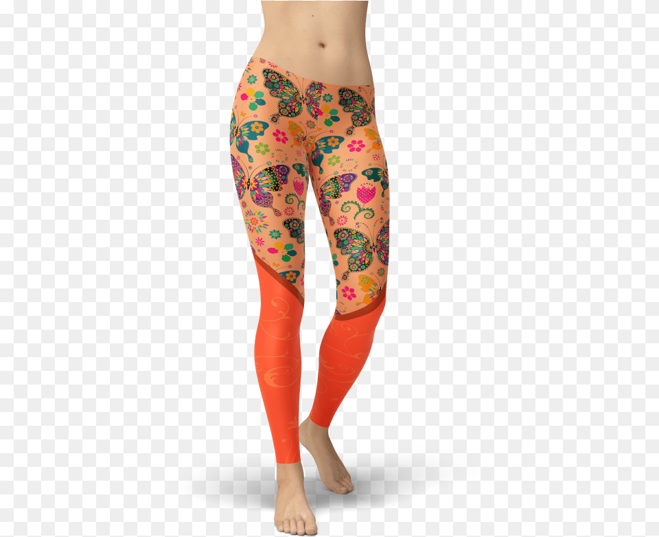 Orange Butterfly Leggings Sports Clothing Gym And Fitness Leggings, Hosiery, Tights, Shorts, Person Png