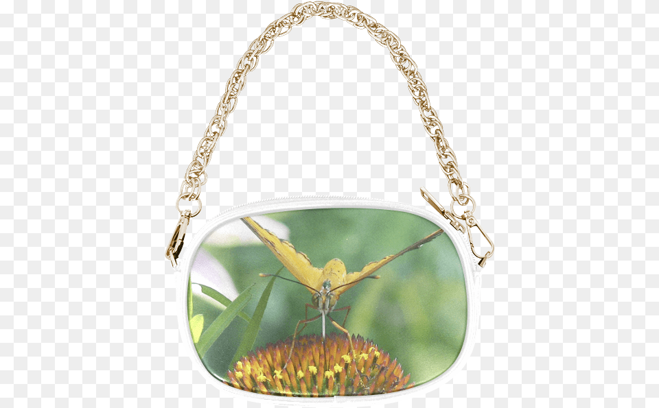 Orange Butterfly On A Cone Flower Chain Purse Handbag, Accessories, Bag, Jewelry, Necklace Free Png