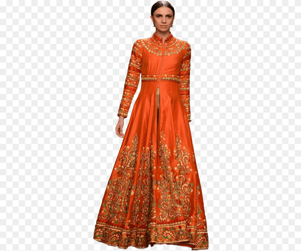 Orange Color Jacket Anarkali And Plazzo Set Gown, Formal Wear, Fashion, Dress, Clothing Free Png