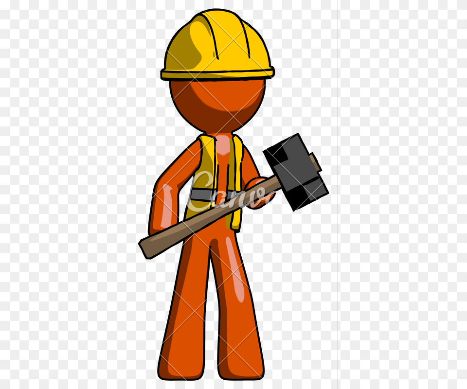 Orange Construction Worker Contractor Man With Sledgehammer Stan, Clothing, Hardhat, Helmet, Person Png