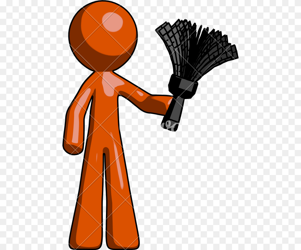 Orange Design Mascot Man Holding Feather Duster, Cleaning, Person, Clothing, Coat Free Png Download