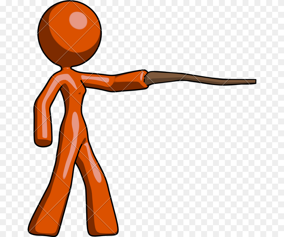 Orange Design Mascot Woman Pointing With Hiking Stick Png Image