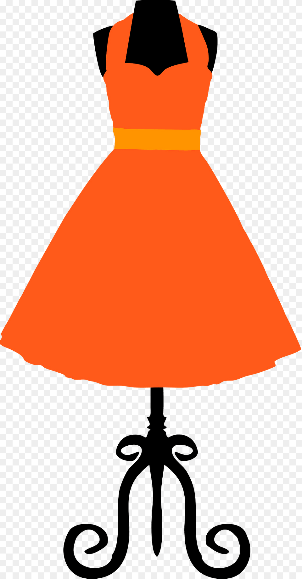 Orange Dress On A Mannequin Clipart, Clothing, Formal Wear, Evening Dress, Fashion Png