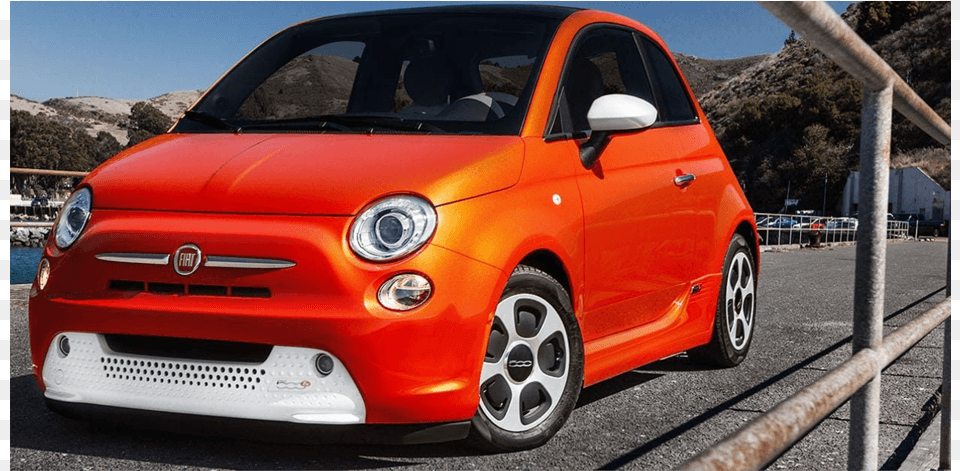 Orange Fiat E500 2019 Front View Fiat 500e Orange, Alloy Wheel, Vehicle, Transportation, Tire Png