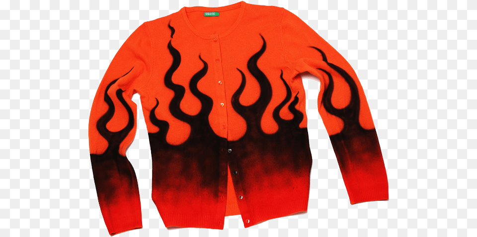 Orange Flames Orange Flames Cardigan Sweater Long Sleeve, Clothing, Knitwear, Coat, Long Sleeve Free Transparent Png