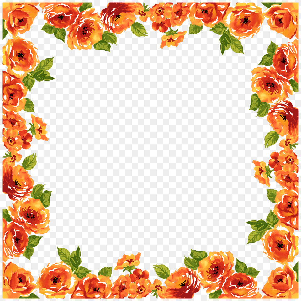Orange Floral Border Image Orange Flower Frame, Art, Pattern, Graphics, Floral Design Free Png Download