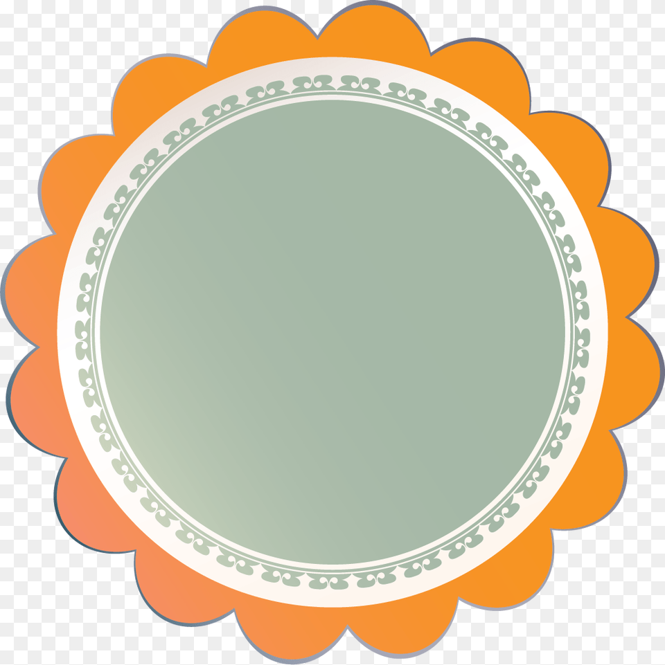 Orange Flower Outline Badge With Gray Round Blue Circle Frame Design, Oval Free Png Download