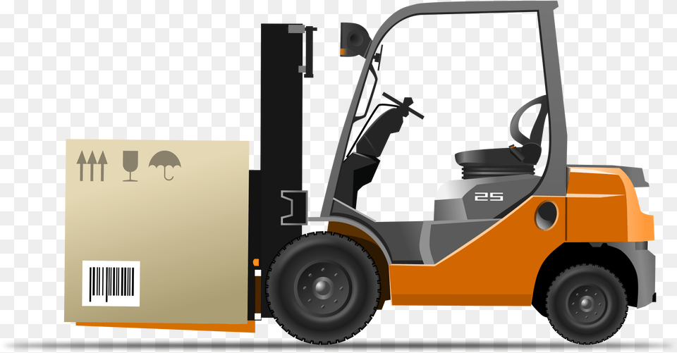 Orange Forklift Loader With Box Delivery Equipment, Machine, Bulldozer, Device, Grass Free Png Download