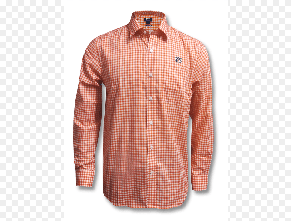 Orange Gingham Button Down With Embroidered Au Dress Shirt, Clothing, Dress Shirt, Long Sleeve, Sleeve Png Image