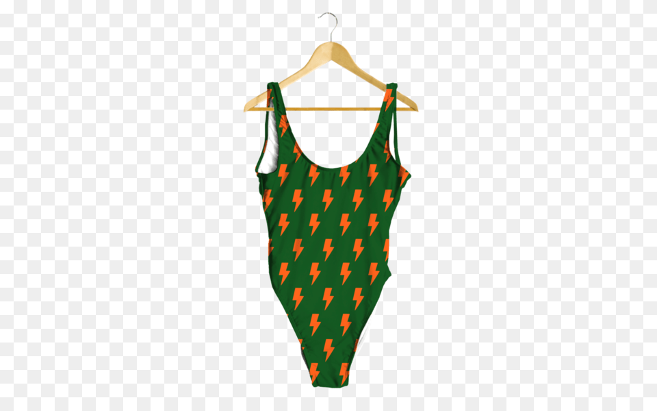 Orange Green Lightning Bolt One Piece, Clothing, Swimwear, Adult, Female Free Png Download