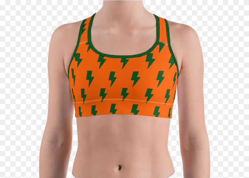 Orange Green Lightning Bolts Sports Midriff, Bra, Clothing, Lingerie, Swimwear Free Transparent Png