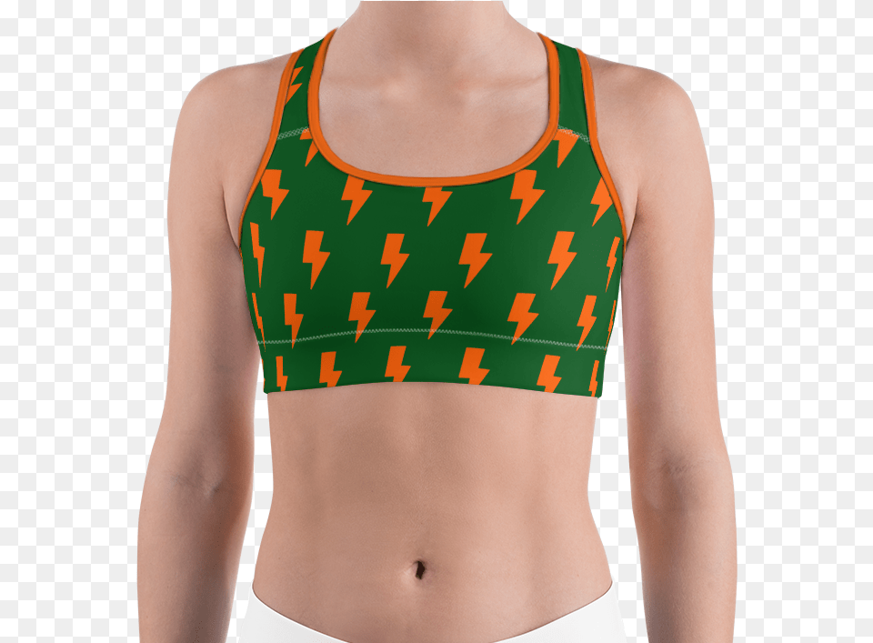 Orange Green Lightning Bolts Sports Sports Bra, Lingerie, Clothing, Underwear, Swimwear Png Image
