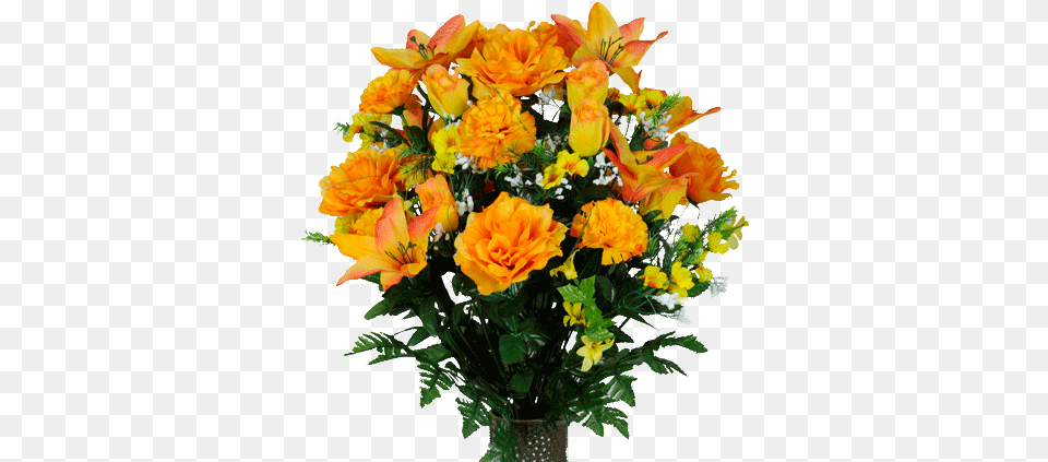 Orange Lily And Yellow Rose Mix Orange Flower Vase, Flower Arrangement, Flower Bouquet, Plant, Pattern Png Image