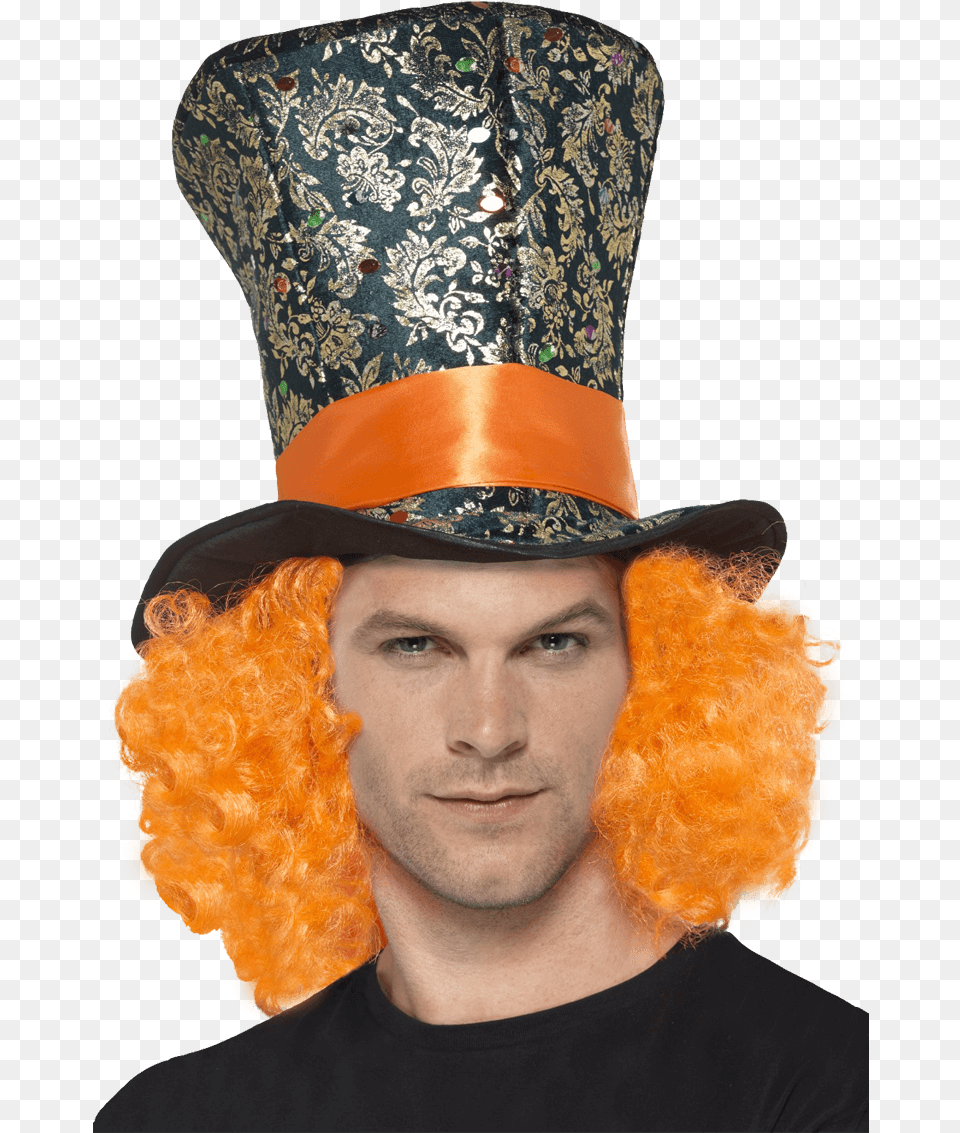 Orange Mad Hatter Hair U0026 Hat Tea Party Hats For Men, Clothing, Adult, Face, Head Free Png Download