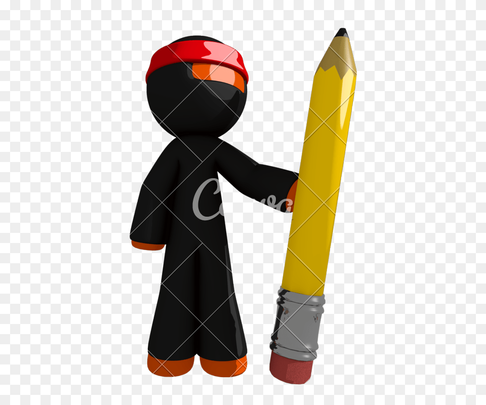Orange Man Ninja Warrior Holding Giant Pencil, Dynamite, Weapon Png Image