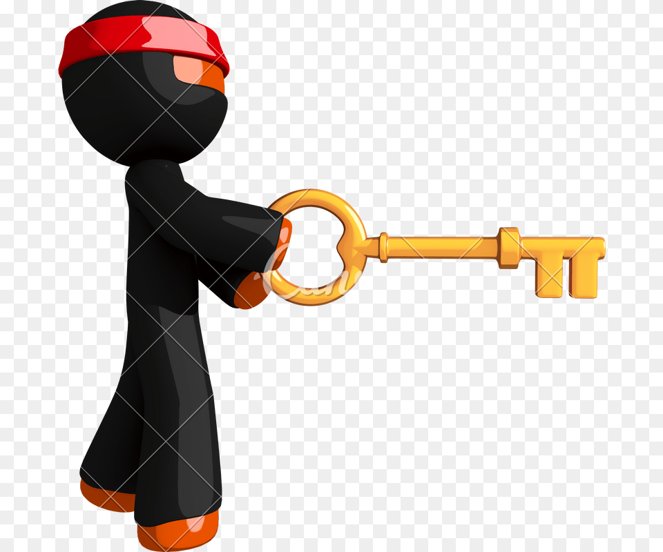 Orange Man Ninja Warrior Using Large Gold Key Free Png