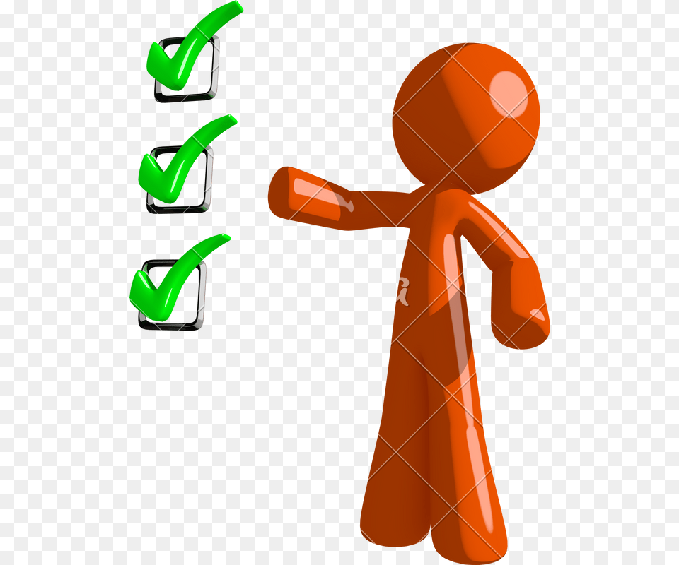 Orange Man Pointing Green Checkmark List, Clothing, Coat, Bow, Weapon Free Png Download