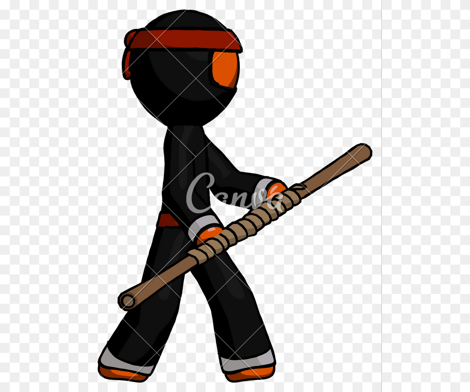 Orange Ninja Warrior Man Holding Bo Staff In Sideways Defense Po, Athlete, Team Sport, Team, Sport Png