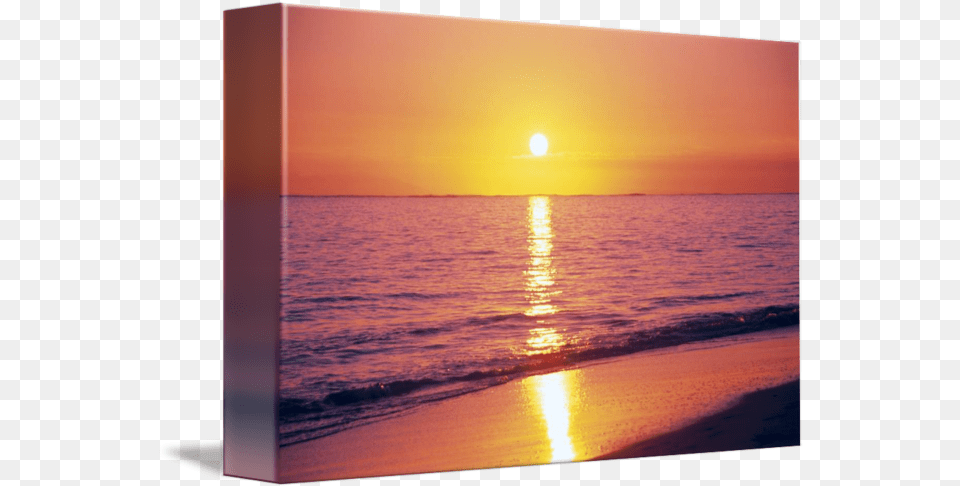 Orange Pink Sunset Sky With Sun Ball Pink And Orange Sunset, Beach, Sunrise, Shoreline, Sea Png