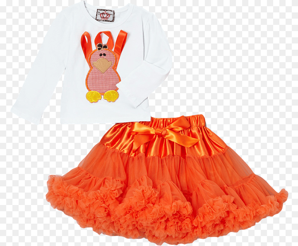 Orange Ribbon Turkey Top Amp Pettiskirt Set Girl, Clothing, Skirt, Miniskirt Png Image