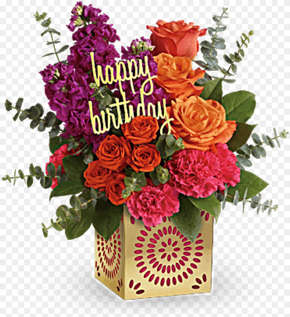 Orange Roses Fuchsia Stock And Pink Bouquet Of Flowers For Birthday, Art, Floral Design, Flower, Flower Arrangement Free Png