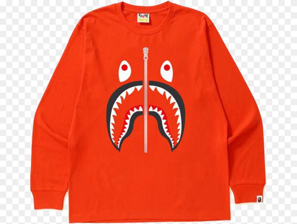 Orange Shark Bape Shirt, Clothing, Knitwear, Long Sleeve, Sleeve Free Transparent Png
