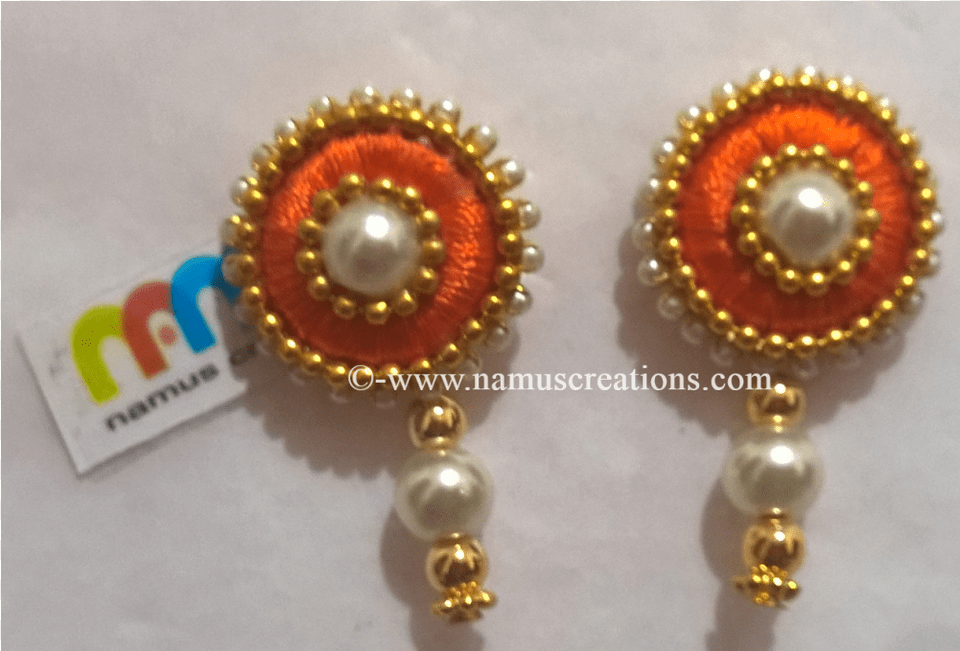 Orange Silk Thread With Moti Combination Earrings Pearl, Accessories, Earring, Jewelry, Necklace Free Transparent Png